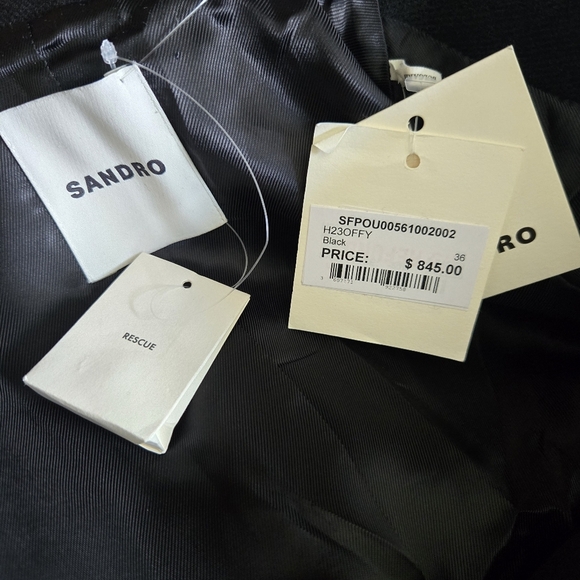 New Sandro "OFFY" Double Breasted Black Long Coat 4 US/36 FR NWT - Picture 12 of 13